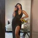 2023 New Crochet Beach Maxi Dress para as Mulheres Ver Através Sexy Bikini Plunge Backless Bandage Sem Mangas Lacing Dividir Vestidos Longos Importe Go 