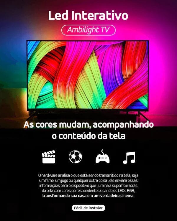 AMBILED - TV/Gamer/Cama UNISSEX - CASA - ILUMINAÇÃO - AMBILED Importe Go 