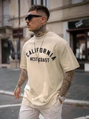 Camiseta estampada em inglês para homens, camiseta casual solta de rua, top algodão de alta qualidade, nova moda, verão, 2023 Importe Go Khaki S 