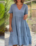 (Compre 1 Leve 2) Vestido de algodão e linho - Fresquinho e Soltinho para o Verão! Importe Go P ( Busto: 90 - 95cm) azul claro Preto