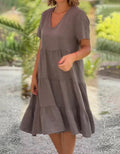 (Compre 1 Leve 2) Vestido de algodão e linho - Fresquinho e Soltinho para o Verão! Importe Go P ( Busto: 90 - 95cm) bege Preto