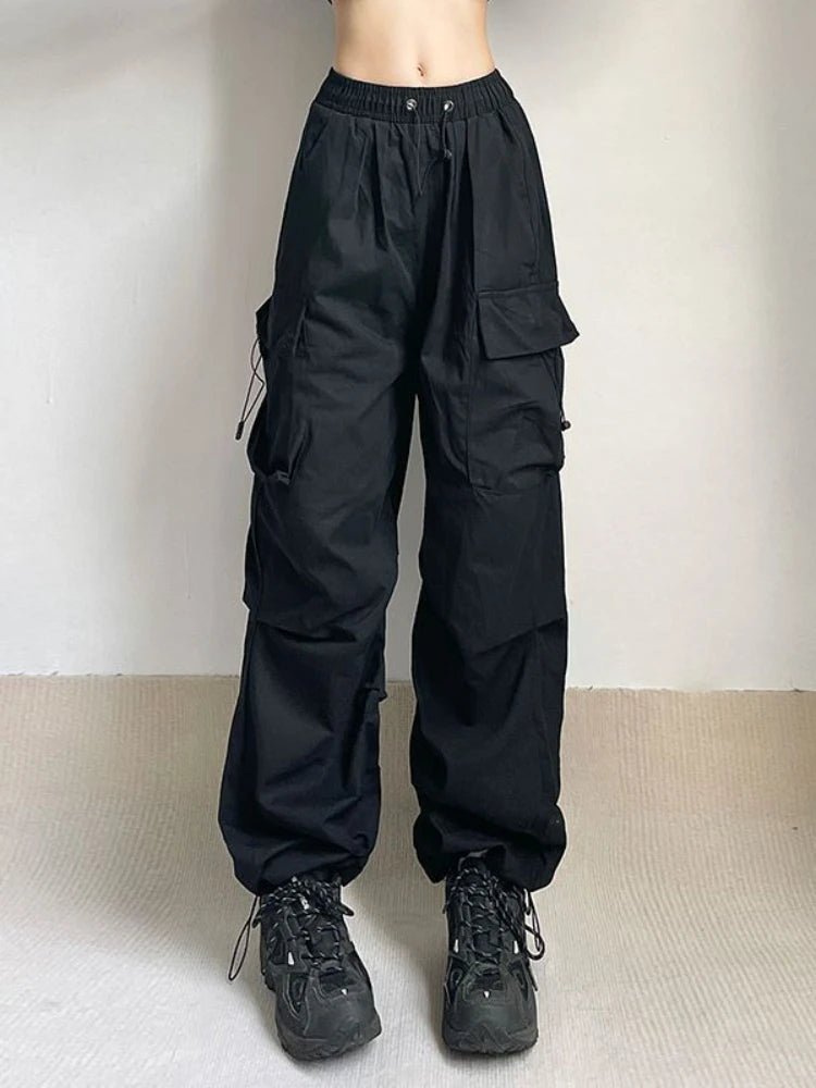 HOUZHOU-Calças de paraquedas de carga extragrandes femininas, streetwear vintage, corredores de perna larga Y2K Hip Hop, moletom largo, Techwear, Harajuku Importe Go 