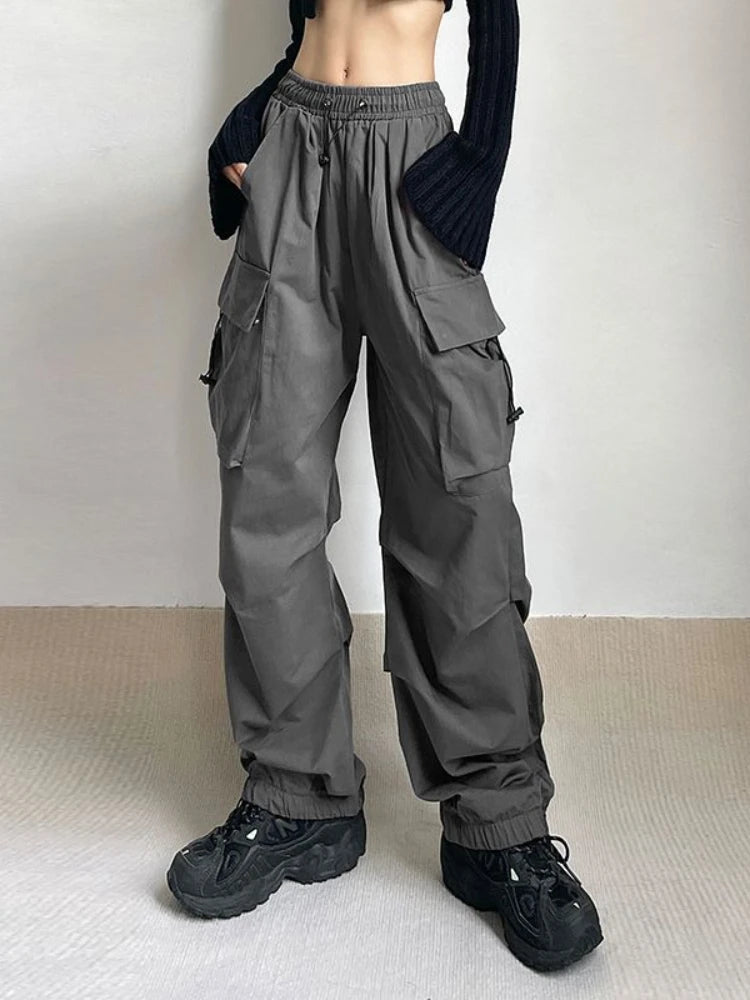 HOUZHOU-Calças de paraquedas de carga extragrandes femininas, streetwear vintage, corredores de perna larga Y2K Hip Hop, moletom largo, Techwear, Harajuku Importe Go 