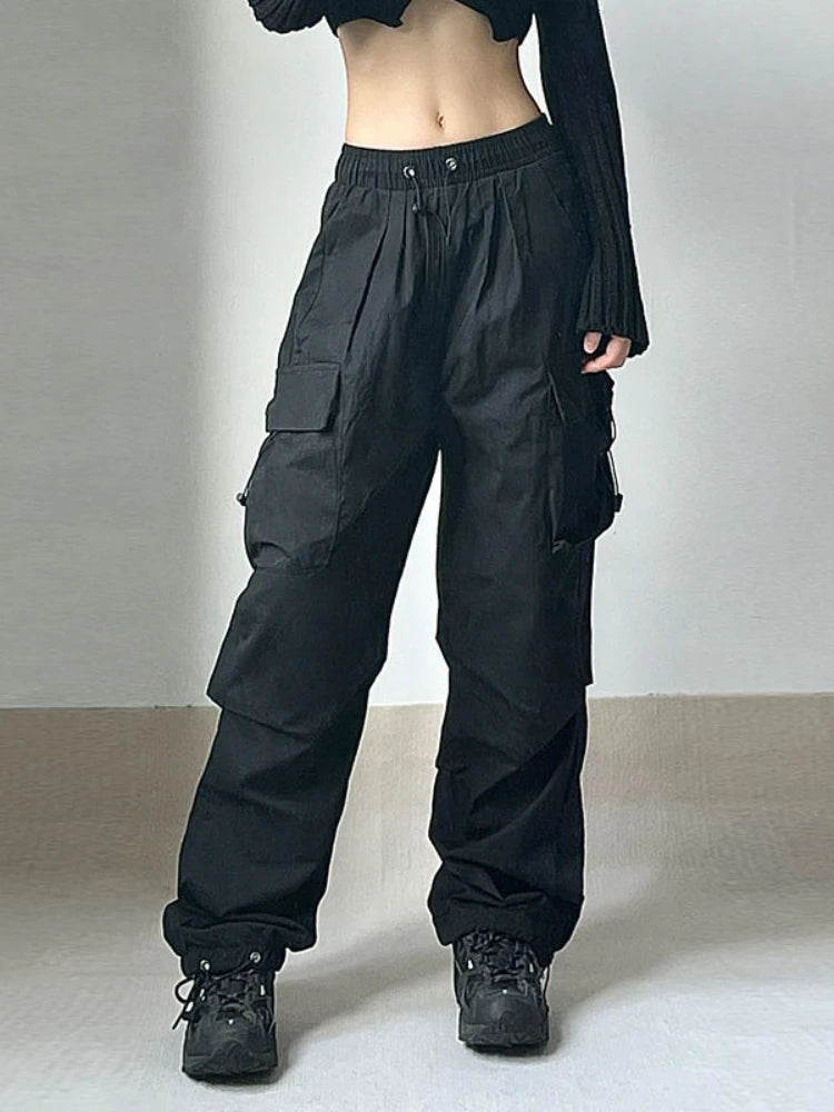 HOUZHOU-Calças de paraquedas de carga extragrandes femininas, streetwear vintage, corredores de perna larga Y2K Hip Hop, moletom largo, Techwear, Harajuku Importe Go 