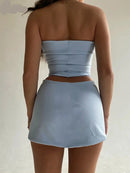 Hugcitar Sólido Sem Mangas Dobras Tubo Top Colheita Saias 2 Peça Combinando Set Verão Moda Streetwear Praia Vestuário Drop Shipping Importe Go 