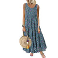 Jocoo Jolee-Vestido maxi boêmio feminino, sem mangas, gola em O, estampa floral, solto, longo, grande, vestido de praia, casual, vintage Importe Go Azul S 