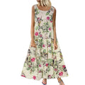 Jocoo Jolee-Vestido maxi boêmio feminino, sem mangas, gola em O, estampa floral, solto, longo, grande, vestido de praia, casual, vintage Importe Go Beige S 