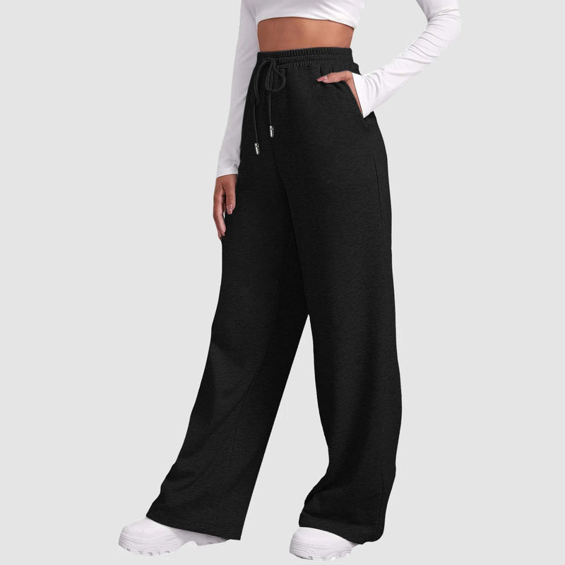 Moletom de perna larga forrado feminino, fundo reto, tudo matemática, corredores de fitness simples, calça básica de viagem Importe Go Black L 