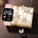 Relógio Eletrônico Quadrado Rhinestones para Meninas e Meninos, Exibição com Números, Amor, 6 PCs, Borboleta Importe Go 