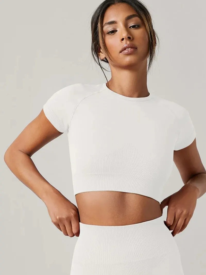 Seamless Short Sleeve Yoga Shirt para Mulheres, Esporte Camisetas, Ginásio Roupas de Fitness, Corrida e desgaste ativo Importe Go 