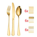Talheres para jantar de luxo aço inoxidável ouro - Colher, garfo e faca Talheres Importe Go Kit completo 18 peças 