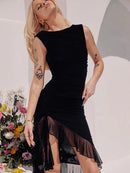Vestido ajustado De malla sin mangas para Mujer, ropa Sexy De estética negra, ropa De calle sin espalda, Vintage, Verano Importe Go 