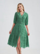 Vestido Laise com cinto Verão Importe Go Verde escuro P 
