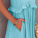 Vestido Longo Decote Alto com Babados Marcele Vestido Importe Go 