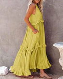 Vestido Longo Decote Alto com Babados Marcele Vestido Importe Go 