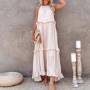 Vestido Longo Decote Alto com Babados Marcele Vestido Importe Go 