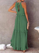 Vestido Longo Decote Alto com Babados Marcele Vestido Importe Go 