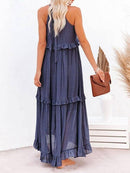 Vestido Longo Decote Alto com Babados Marcele Vestido Importe Go 
