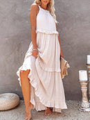 Vestido Longo Decote Alto com Babados Marcele Vestido Importe Go 