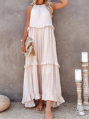 Vestido Longo Decote Alto com Babados Marcele Vestido Importe Go Off White P 
