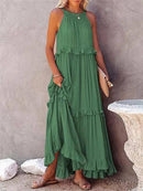 Vestido Longo Decote Alto com Babados Marcele Vestido Importe Go Verde P 