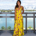 Vestido Longo Floral com Fenda Maju Vestido Longo Floral com Fenda Margot Importe Go Amarelo P 