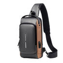 Bolsa de Ombro Antifurto com Carregamento USB - Fibra de Carbono Bolsa de Ombro Antifurto com Carregamento USB Importe Go Cinza/Dourado 