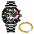 Kit Gold - Relógio + Pulseira Dourada Kit Gold - Relógio + Pulseira Dourada Importe Go Cinza/Preto 