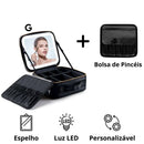 Necessaire de Couro com Espelho LED e Divisões Personalizáveis + Brinde Exclusivo P18-1 Importe Go Preto + Brinde 