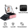 Necessaire de Couro com Espelho LED e Divisões Personalizáveis + Brinde Exclusivo P18-1 Importe Go Rosa + Brinde 