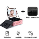 Necessaire de Couro com Espelho LED e Divisões Personalizáveis + Brinde Exclusivo P18-1 Importe Go Rosa + Brinde 