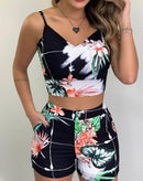 Summer Women Fashion 2-piece Outfit Set Sleeveless Print Top and Shorts Set for Ladies Women Party wear 0 Importe Go 5 S 