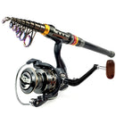 Vara de Pesca Telescópica em Fibra de Carbono + Molinete de Brinde Vara telescopia + Molinete Importe Go 1.8 M 