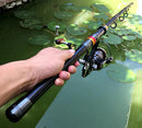 Vara de Pesca Telescópica em Fibra de Carbono + Molinete de Brinde Vara telescopia + Molinete Importe Go 