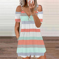 Vestido Bata Alças Metal ROUPVESTI022 Importe Go Listras Verde e Rosa PP 