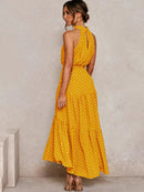 Vestido Longo Gola Alta com Laço - Moda Verão Vestido Longo Gola Alta com Laço Importe Go 