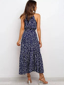 Vestido Longo Gola Alta com Laço - Moda Verão Vestido Longo Gola Alta com Laço Importe Go 