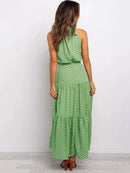 Vestido Longo Gola Alta com Laço - Moda Verão Vestido Longo Gola Alta com Laço Importe Go 