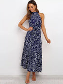 Vestido Longo Gola Alta com Laço - Moda Verão Vestido Longo Gola Alta com Laço Importe Go 