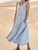 Vestido Midi Enseada com Bolsos ROUPVESTI012 Importe Go Azul P 