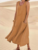 Vestido Midi Enseada com Bolsos ROUPVESTI012 Importe Go Marrom P 