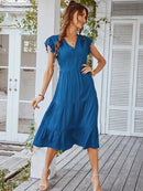 Vestido Midi Soltinho Valentina - Moda Verão Vestido Midi Soltinho Valentina Importe Go Azul P 
